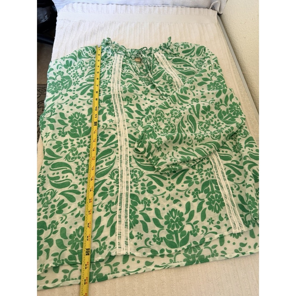Hope & Harlow Womens L Green Floral Boho Peasant Top Tie Neck Spring Vacation - Picture 8 of 15